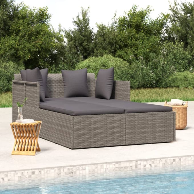 vidaXL - Ligbed - met - kussens - 182x118x63 - cm - poly - rattan - grijs