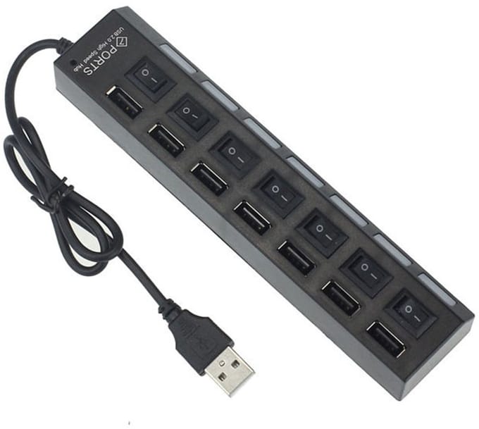 7 poorten LED USB 2.0 Adapter Hub aan/uit Schakelaar PC Laptop