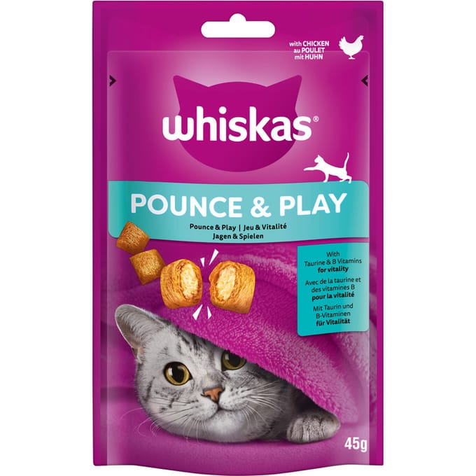 8 x 45 g Whiskas Snacks Pounce & Play Kip kattensnacks