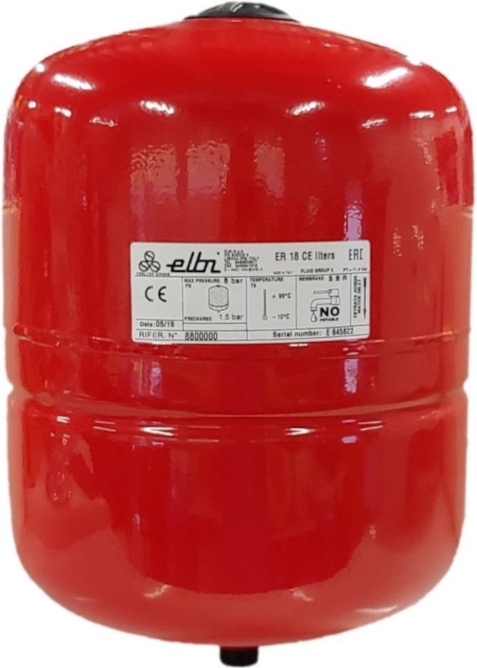 Elbi - Expansievat 18 liter - voor verwarming - Ø 270 mm - H 395 mm- rood