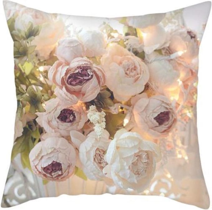 Kussenhoes met boeket Witte Rozen