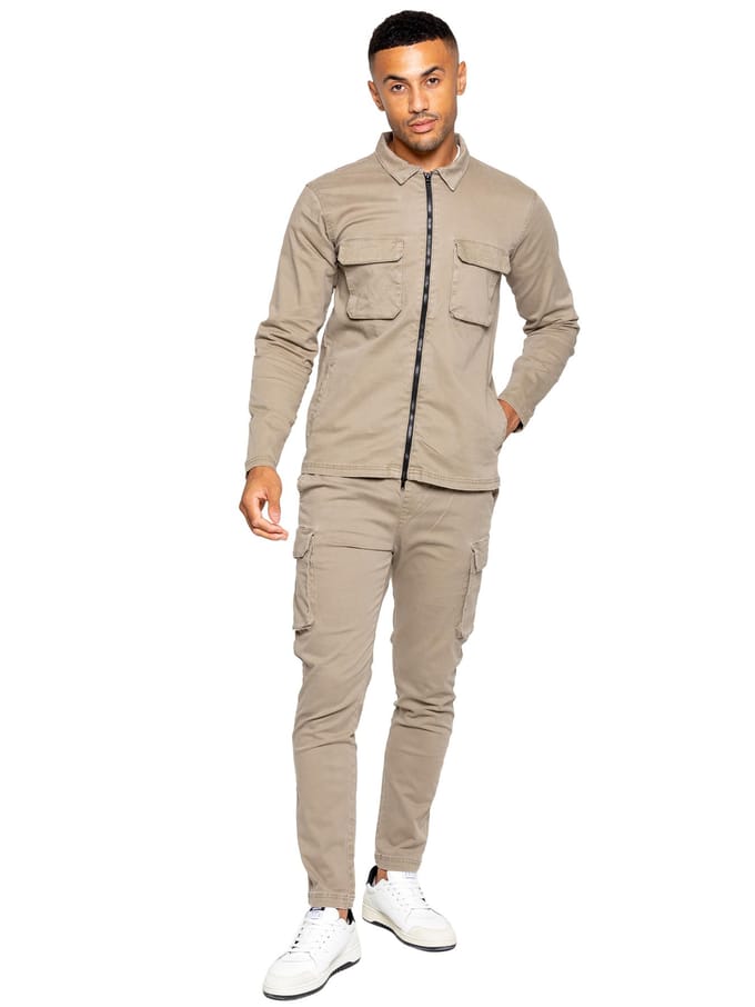 Enzo | Heren Cargo Tracksuit Set - Beige