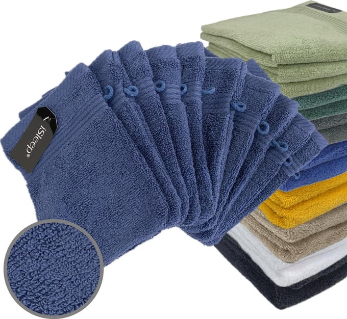 iSleep Terry Washandje - 10 Stuks - 16x22 cm - Donker Blauw