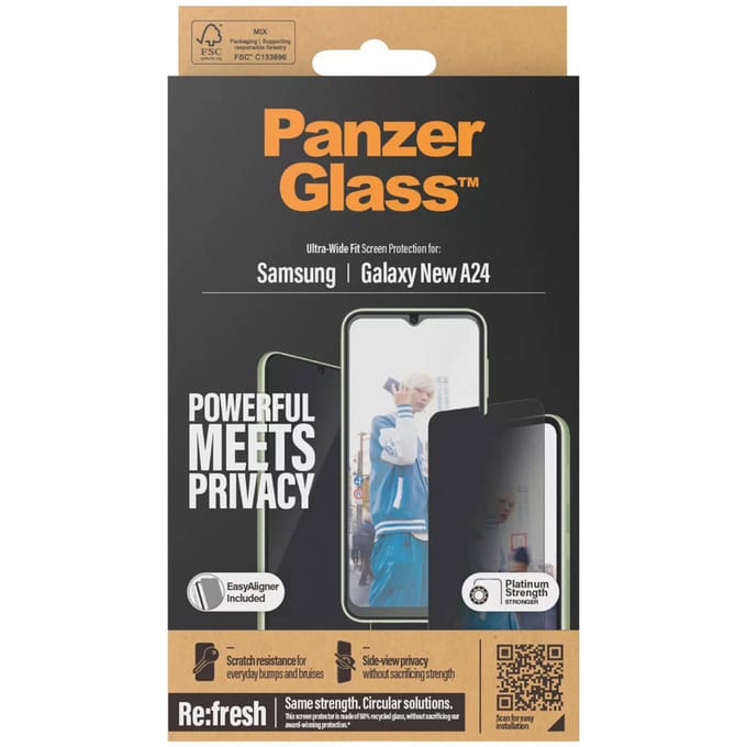 PanzerGlass Screenprotector geschikt voor Samsung Galaxy A25 Glazen | PanzerGlass Ultra Wide Fit Screenprotector Privacy - Case Friendly