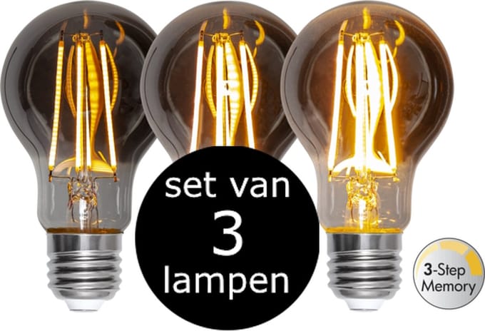 3-Pack | 3 standen - Standaard bol - E27 - 3.9W - Super Warm Wit - 2200K - Dimbaar