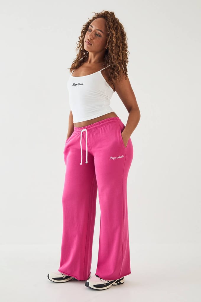 Dames Dsgn Studio Joggingbroek Met Rechte Pijpen, Contrasterende Trekkoord En Lage Taille In Loopback | Roze | Maat: Medium