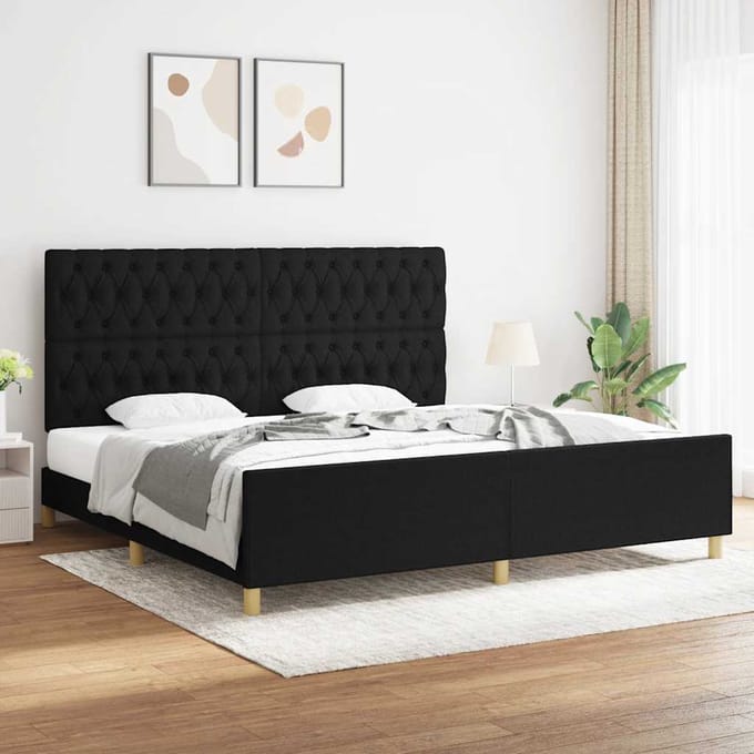 vidaXL - Bedframe - met - hoofdeinde - stof - zwart - 200x200 - cm