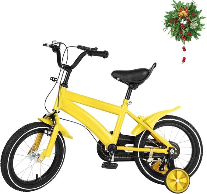 Kinderfiets - Loopfiets Stabilisatoren - Leren Fietsen - Stevig Carbon Frame - 14 Inch - Geel