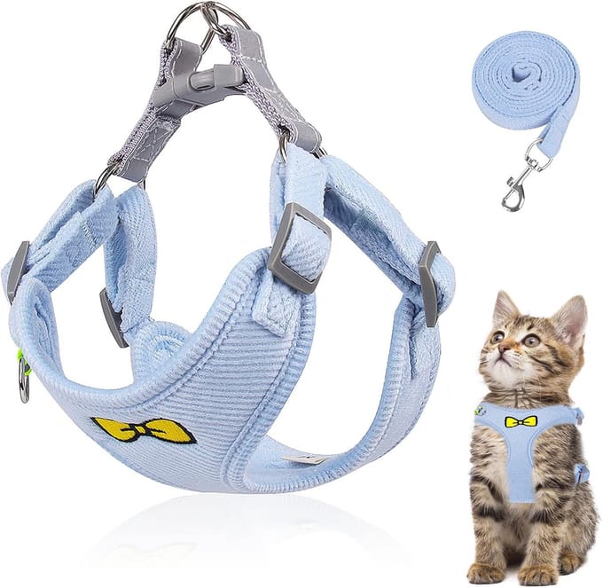 Kattenriem set voor katten, polyester, verstelbaar harnas, anti-ontsnapping, kitten en honden (blauw-S)