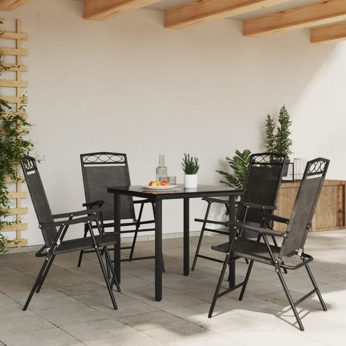 vidaXL - Opklapbare - stoelen, - 4 - stuks, - gemêleerd - grijs, - staal - en - Textilene.
