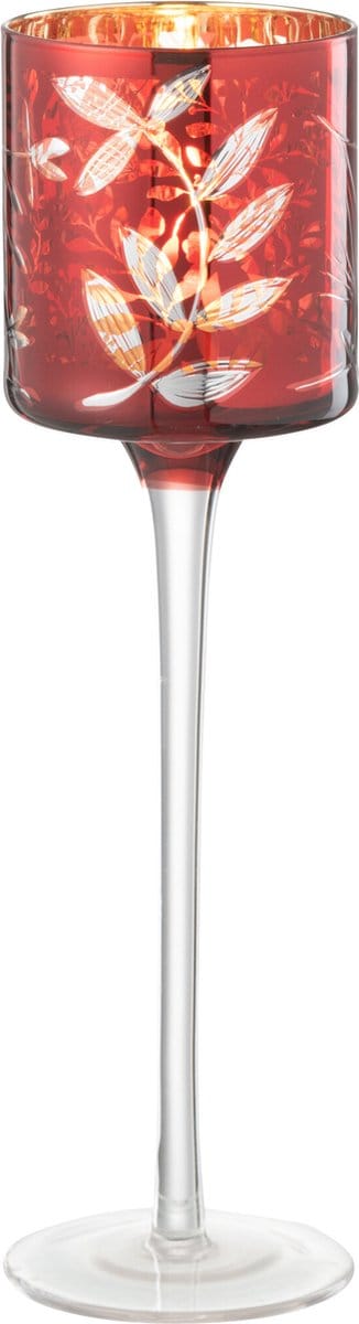 J-Line theelichthouder Op Voet Blaadjes - glas - rood/goud - small