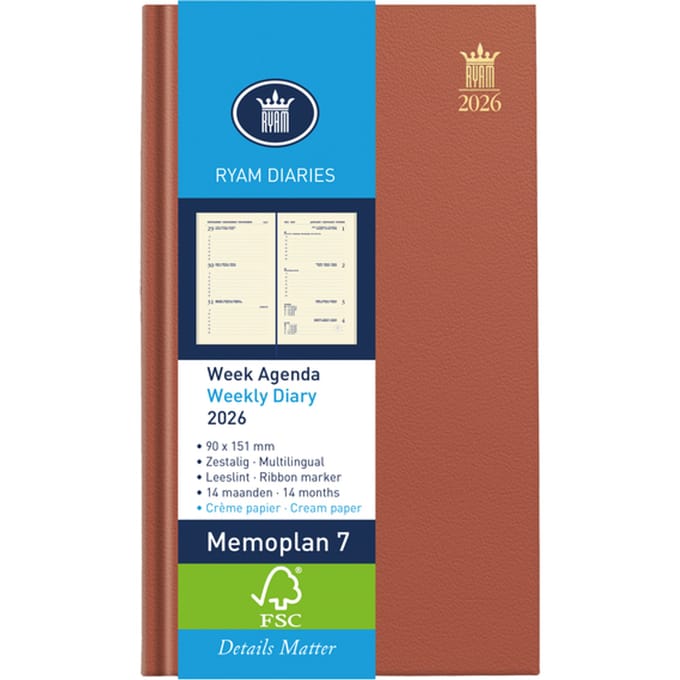 Agenda 2024 Ryam memoplan 7 Nappa 7dagen/2pagina's assorti