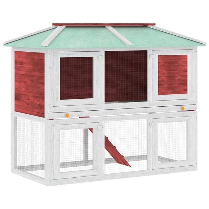 vidaXL - Konijnenhok - twee - verdiepingen - hout - rood