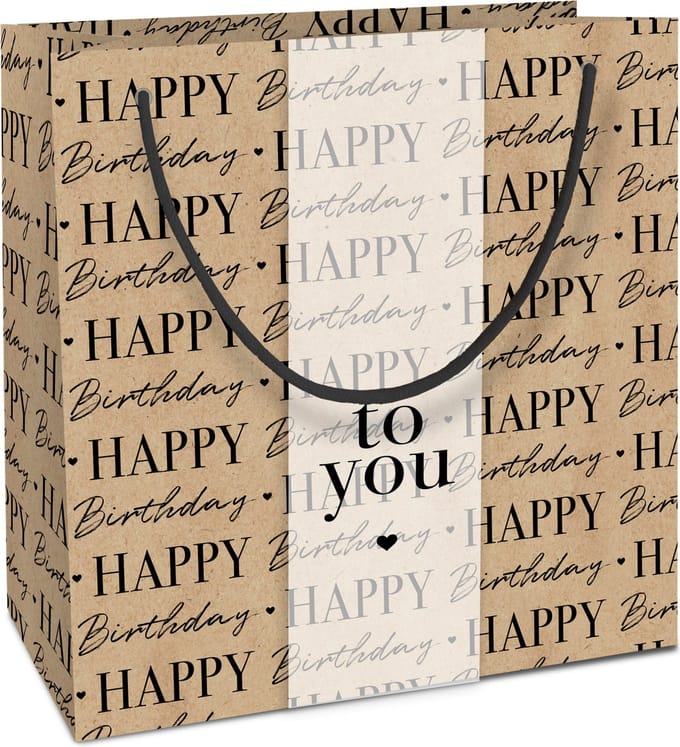 Tasje 20x21x8cm, Fantasie Kraftp. Gr.Birthday m.Perga
