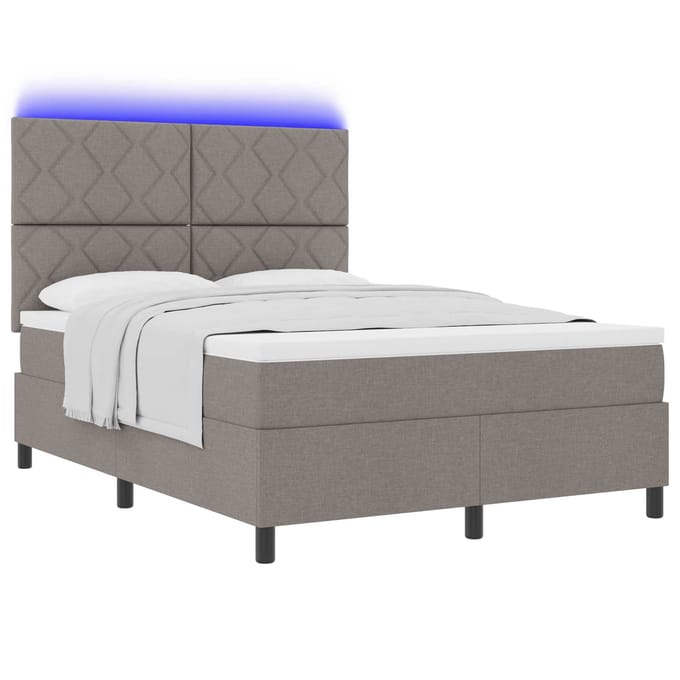 vidaXL - Boxspring - bed - met - LED-stripverlichting - Taupe - 160 - x - 200 - cm - Stof