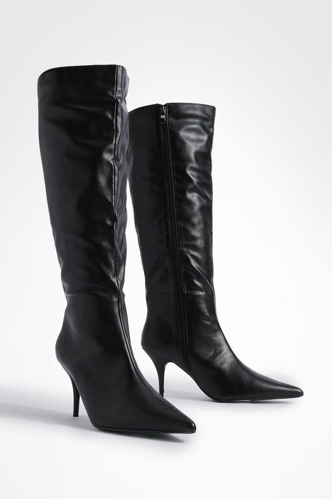 boohoo Dames Laaggehakte puntige kolomlaarzen | Black | Maat: 7