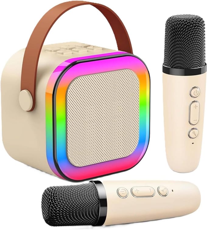 Draagbare Karaoke Machine met 2 Draadloze Microfoons en LED Verlichting