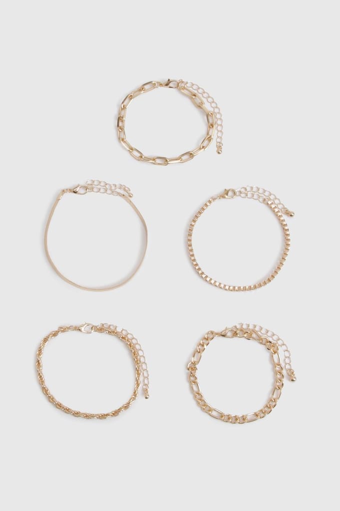 boohoo Dames 5-pack gouden gelaagde armbanden