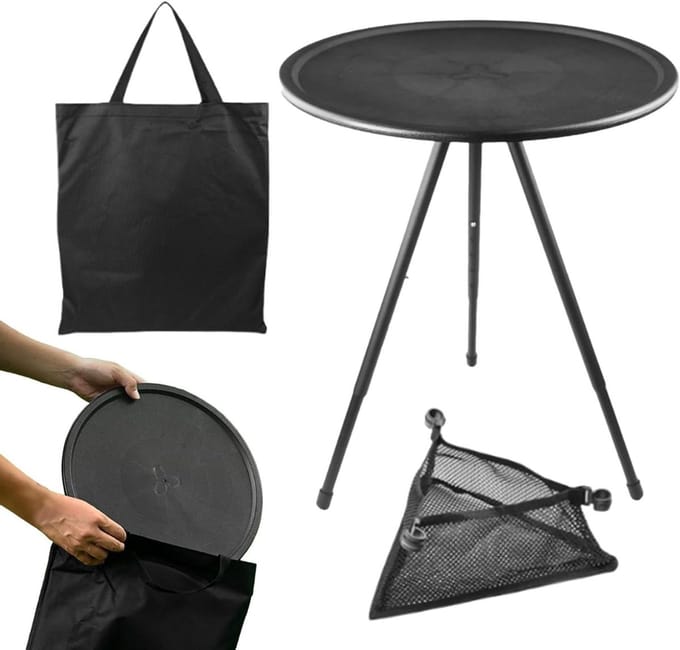 Inklapbare campingtafel - Rond bureau - Buitenactiviteiten - Verstelbare hoogte - 42 cm - Zwart