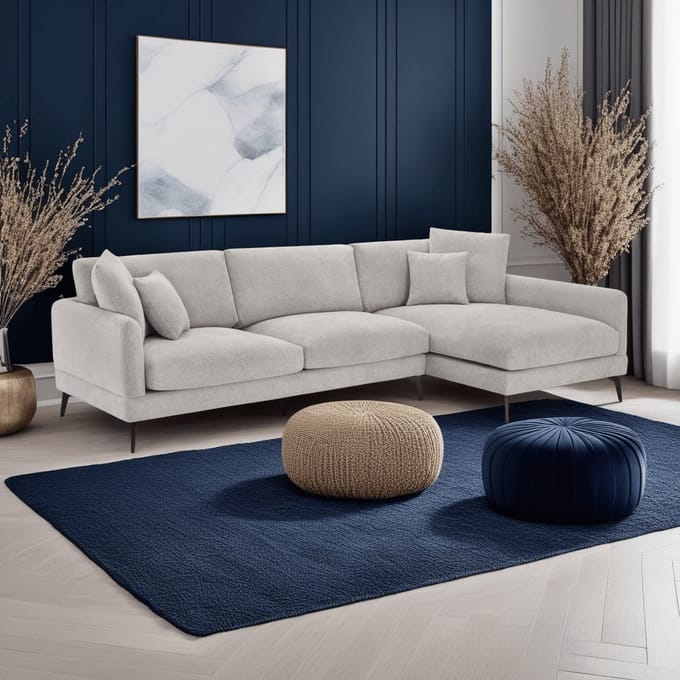 Loungebank Rechts Grijs - 290x95x90cm - Zithoogte 48cm