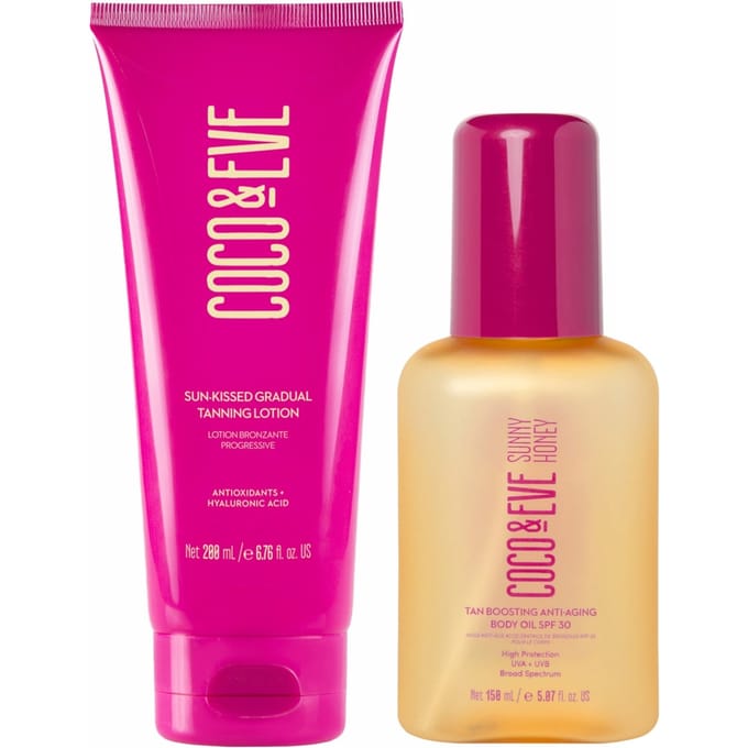 Coco & Eve Sun-Kissed Gradual Tanning Lotion and Tan Boosting Anti-Aging Body Oil SPF30 Bundle