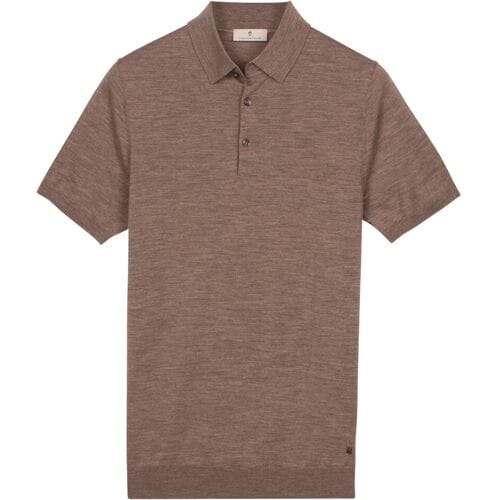 Thomas Maine Polo Pullover Fine Merino Single Knit Taupe / male