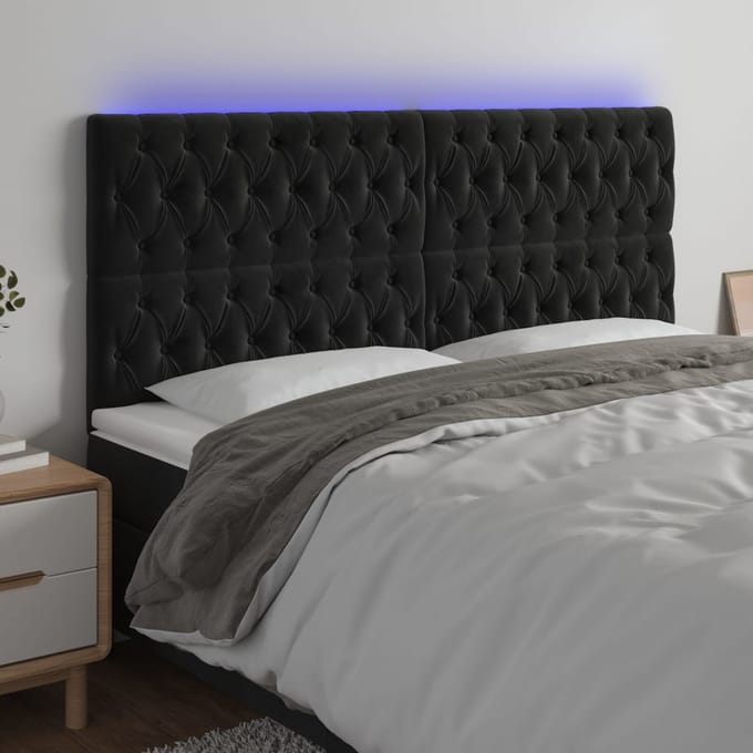vidaXL - Hoofdbord - LED - 200x7x118/128 - cm - fluweel - zwart