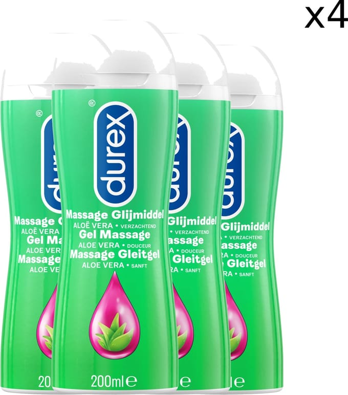Durex Massage Olie en Glijmiddel 2-in-1 - Aloë Vera - 200ml x4
