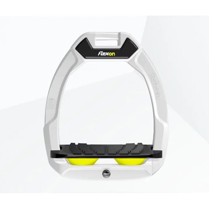 Safety stirrups rijders Schuin Grip Wit/Zwart/Geel Flex-On Safe-On