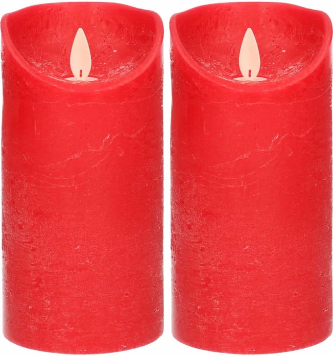 Anna's Collection Led kaars/stompkaars - 2x - rood - H15 x D7,5 cm - wax - bewegende vlam
