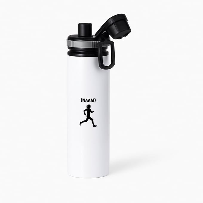 Hacebo® - Hardloop met eigen naam waterfles met draaidop grijs - Hardlopen - Hardloopster - Sport - water fles - 850ML