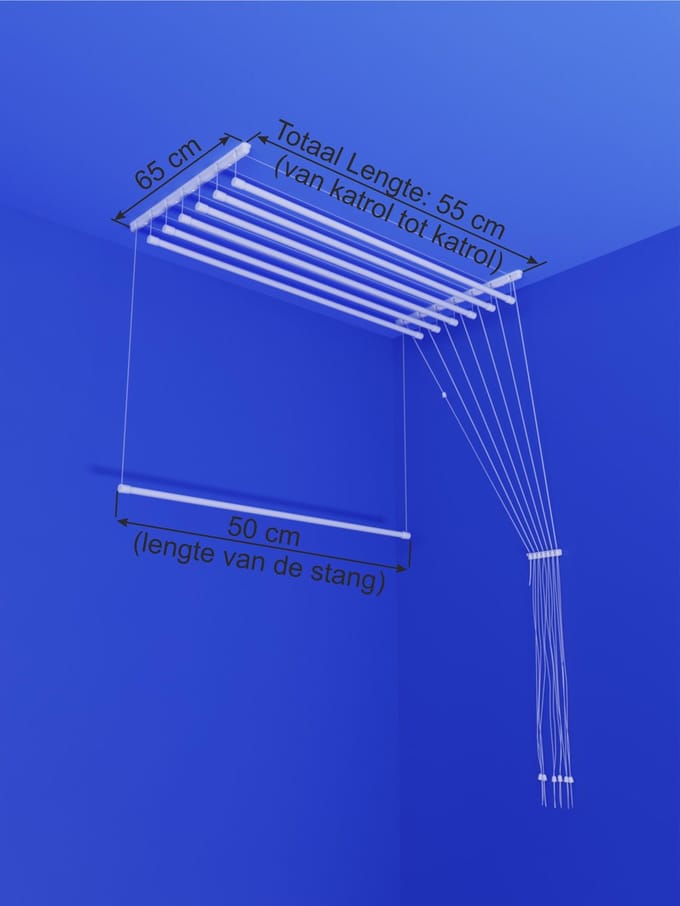 Heavy-duty Ruimtebesparend Plafond Droogrek - 7 stangen elk 50 cm lang