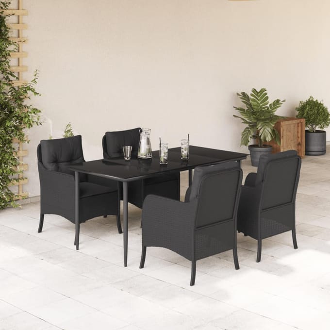 vidaXL - 5-delige - Tuinset - met - kussens - poly - rattan - zwart