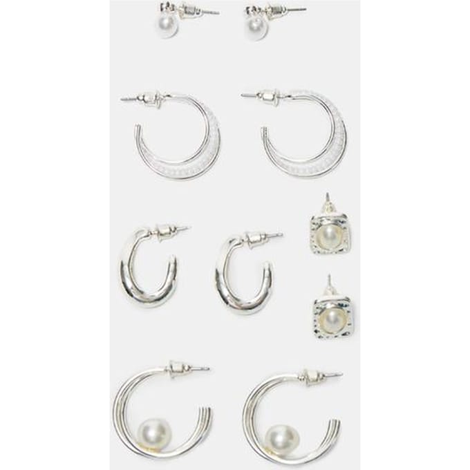 Stradivarius Set van 5 oorbellen met parels  Grijs OS