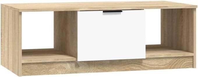 Houten Salontafel 102x50cm met Ladeblok - Wit en Sonoma Eiken