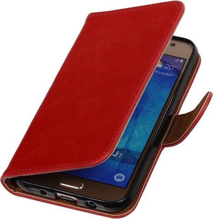 Rood Pull-Up PU booktype wallet cover hoesje voor Samsung Galaxy J7 2016