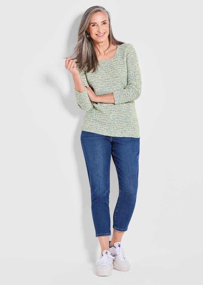 Pullover - geel / wit / gedess. - Gr. 50 van Goldner Fashion