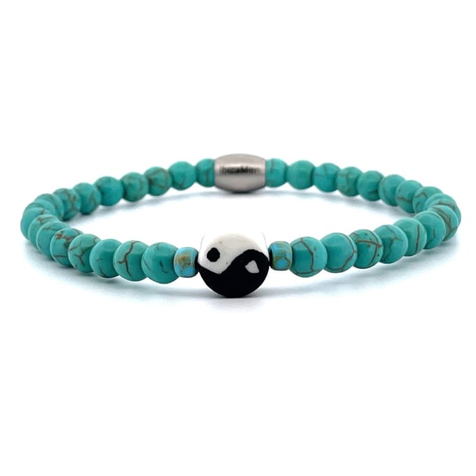 IbizaMen - heren armband - turkoois - yin yang - 6mm - 21cm