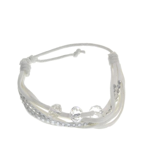 Behave Armband wit kralen imitatieleer verstelbaar