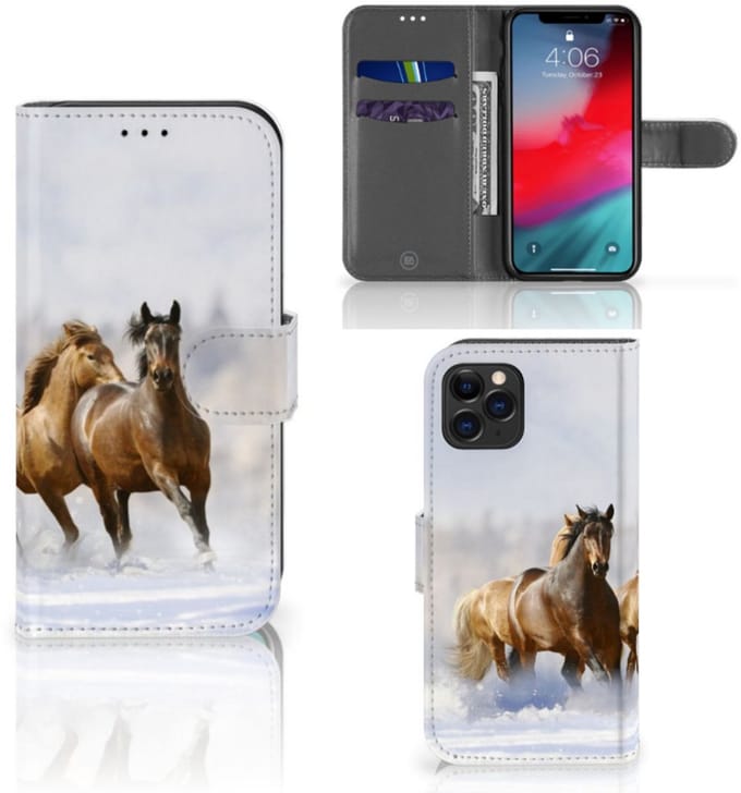 Apple iPhone 11 Pro Telefoonhoesje met Pasjes Paarden