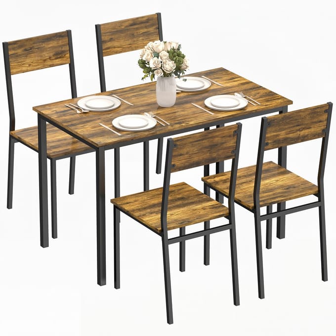 HOMCOM Eettafelset - Spaanplaat, Metaal - 108 x 60 x 76 cm - Rustiek Bruin