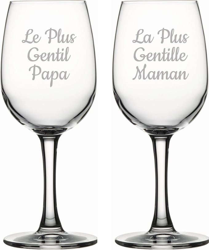 Witte wijnglas gegraveerd - 26cl - Le Plus Gentil Papa & La Plus Gentille Maman