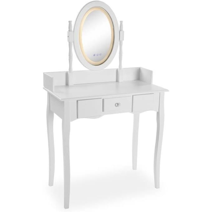 Coiffeuse Versa Diva avec miroir et tiroirs - Blanc - Bois et miroir - Style classique - 142x40x80cm
