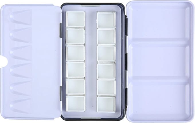Brustro Box of 12 empty metal half containers for watercolor (pans included)
