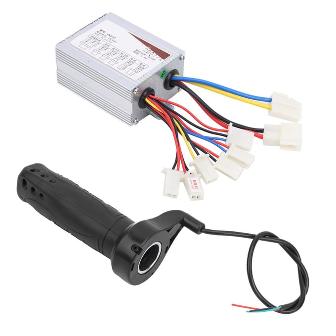 Contrôleur à balais 48V 500W Câble court Poignée d'accélérateur au pouce Ensemble guidon vélo électrique white