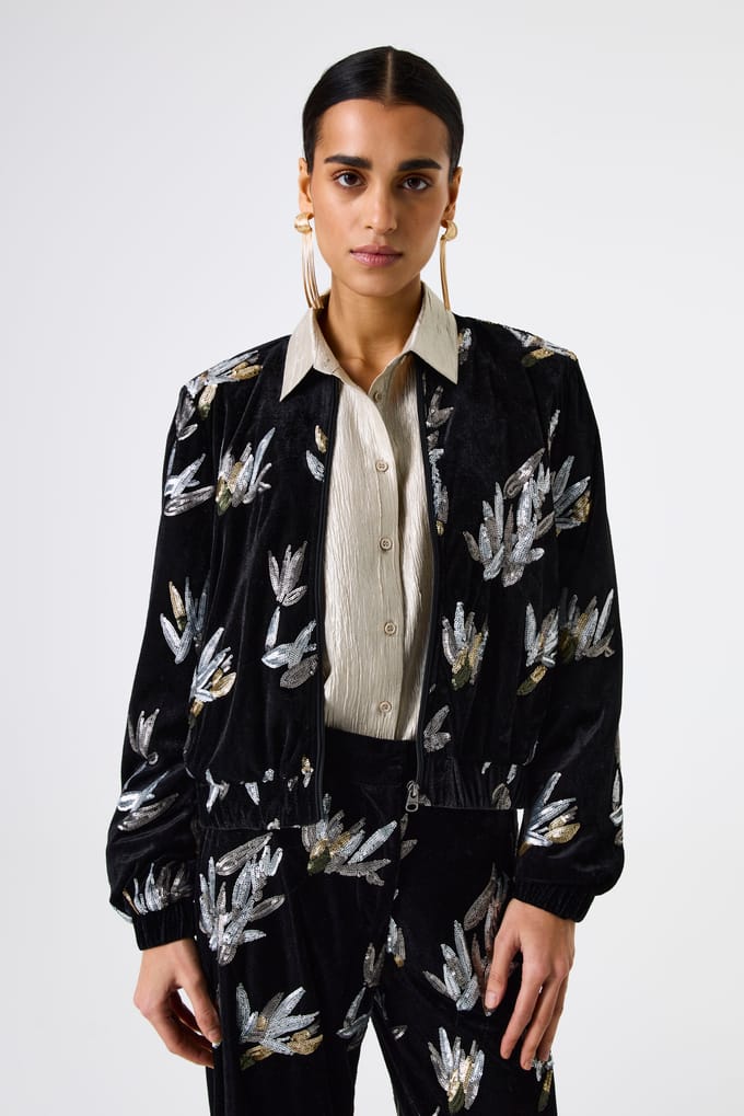 Violet velours bloemenpatroon bomber voor vrouwen Garcia