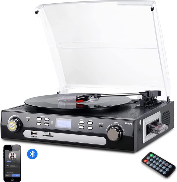 DIGITNOW Platenspeler M36 - Bluetooth Vinyl met Stereo Speakers - 33/45/78 Toeren - Zwart