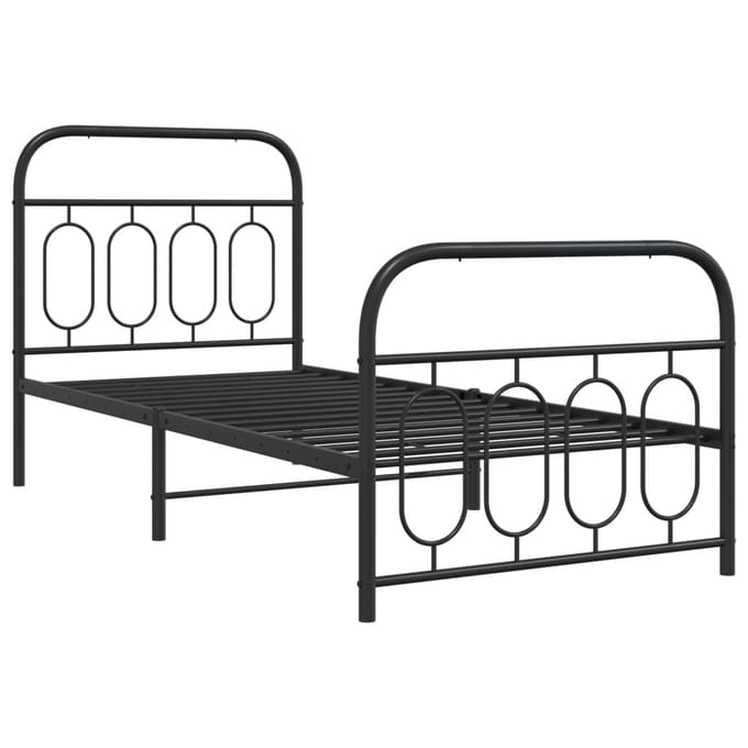 vidaXL - Bedframe - met - hoofd- - en - voeteneinde - metaal - zwart - 90x200 - cm