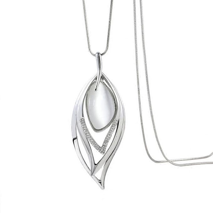 Mode Vrouwen Opaal Blad Lange Ketting Holle Bruiloft Trui Ketting white