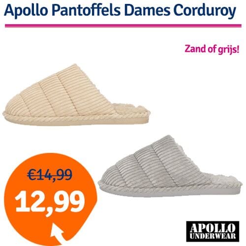 Apollo Pantoffels Dames Corduroy Grijs-37/38